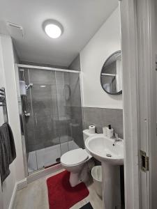 伊肯斯顿Great Value Bath Street Ilkeston Apartment的浴室配有卫生间、淋浴和盥洗盆。