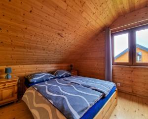 弗瓦迪斯瓦沃沃Na Slonecznym Wzgorzu的小木屋内一间卧室,配有一张床