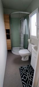 皮罗瓦茨CHARTA mobile home Maya的带淋浴、卫生间和盥洗盆的浴室