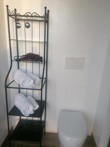 奥里奥阿塞里奥BGY Airport Guesthouse的毛巾架、毛巾和带卫生间的浴室