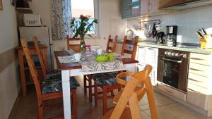 博伊恩斯多夫Ferienhaus "Rieke"的厨房配有桌椅