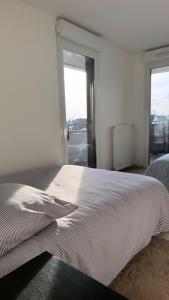 塞尔吉Chambres sur Cergy的带2扇窗户的客房内的一张白色床