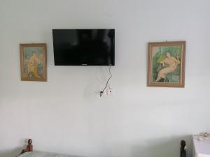 迪亚法尼oasis studio的白色墙壁上的平面电视,两幅画