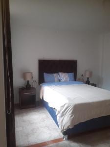 卡哈马卡Casa-Posada的一间卧室设有一张大床和两个床头柜
