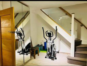 AshfordGorgeous Cosy home 2 Miles from Heathrow Airport的健身房,室内配有两辆健身自行车
