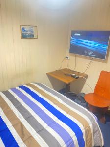 奥索尔诺Hostal Papo的一间卧室配有一张床和一台平面电视