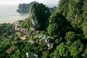 莱利海滩Railay Phutawan Resort的山中村庄的空中景观