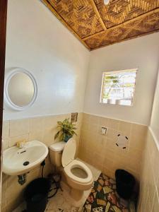 曼巴豪Playa del Fuego Camiguin Beach Hostel & Resort的一间带卫生间和水槽的浴室