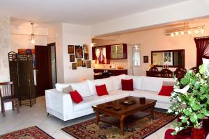 阿吉亚玛丽娜Sanctuary Villa in Vagia, Aegina的客厅配有白色的沙发和桌子