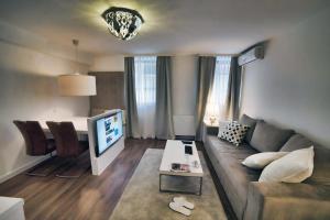 萨格勒布Casa V Luxury Apartments的带沙发和电视的客厅