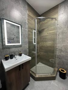 阿克套TURAN HOTEL的带淋浴和盥洗盆的浴室