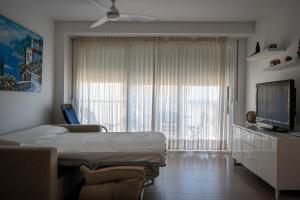 托里代巴拉AT020 Torremar I的一间卧室设有一张床、一台电视和一个窗口。
