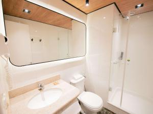 库里提巴库里提巴购物宜必思酒店的一间带水槽、卫生间和镜子的浴室