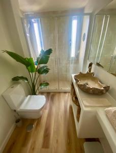 科蒂略Casa Tela Marinera的一间带卫生间和水槽的浴室