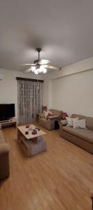 瓦里Alianthos Beach Apartment的客厅配有两张沙发和一张桌子