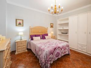 阿尔豪林格朗德Cubo's Apartamento Gongora A & B的一间卧室配有一张大床和一个吊灯。