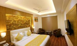 新德里FabHotel Prime Star 17的配有一张床和一台平面电视的酒店客房