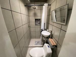 提华纳Zebra Studio的一间带卫生间和水槽的小浴室