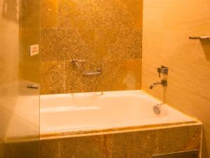 卡塔赫纳美洲海塔酒店的带浴缸的浴室和玻璃墙