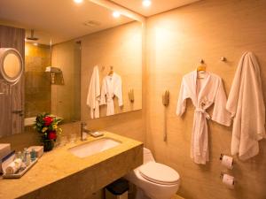 卡塔赫纳美洲海塔酒店的一间带水槽、卫生间和镜子的浴室