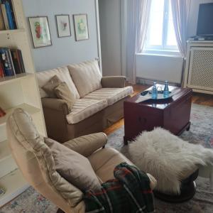 哈雷威斯特法伦Rosindell cottage的带沙发和咖啡桌的客厅