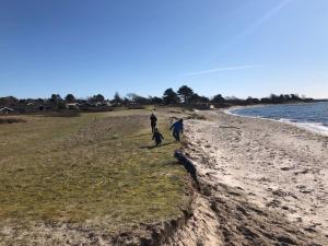 SønderbyHoliday Home Rothger - 200m from the sea in SE Jutland by Interhome的三人和两只狗在海滩上散步