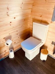 托伯莫里Hidden Hut - Aros View - Tobermory的木墙内带卫生间的小浴室