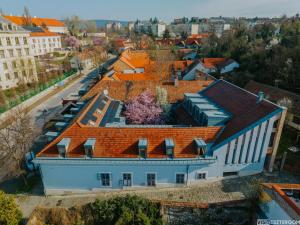 艾斯特根巴兹利卡阿拉特潘兹奥酒店的享有带橙色屋顶的建筑的顶部景色