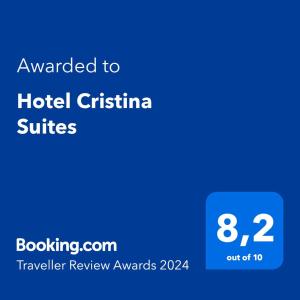 Puerto La CruzHotel Cristina Suites的蓝色文本框,标有酒店Christina套房的单词