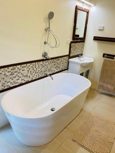 萨武萨武Latui Loft的浴室配有白色浴缸及水槽