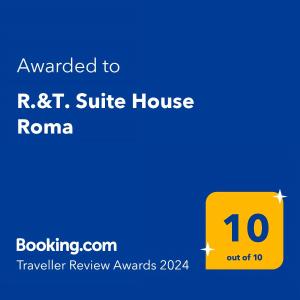 罗马R.&T. Suite House Roma的黄色标志,文字被授予rst套房的香气