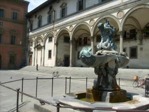 佛罗伦萨历史学院美术馆旅馆的庭院中央的喷泉