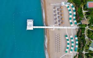 拉瑞Concorde De Luxe Resort - Prive Ultra All Inclusive的享有海滩的空中景色,包括建筑和水