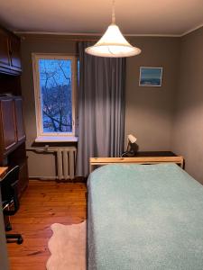 里加Comfy, well-located flat in Green Agenskalns的一间卧室设有一张床和一个窗口