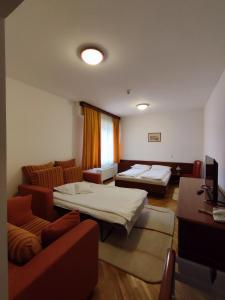 萨拉热窝Hotel M3的一间带两张床和一张沙发的客厅