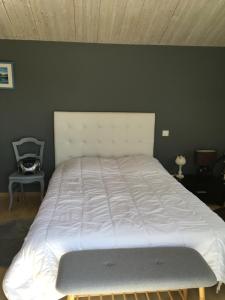 巴尔巴特尔Chambre grise的卧室内的一张大白色床,卧室内有墙壁