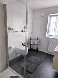 菲林根-施文宁根MY HOME N 35/6的带淋浴、卫生间和盥洗盆的浴室