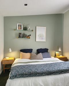奥克兰Artist Photographers Home Studio的一间卧室配有一张大床和枕头