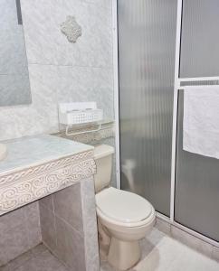 布卡拉曼加Hermosa casa en Bucaramanga的白色的浴室设有卫生间和淋浴。
