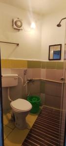 钦奈Hostel Gandhi的一间带卫生间和绿色桶的浴室