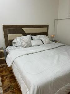 Sīdī Ḩamzahالعلم نور的一张白色大床,配有白色床单和枕头