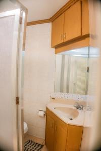 碧瑶Cozy Baguio House - Outlook Drive (DOT accredited)的一间带水槽和镜子的浴室