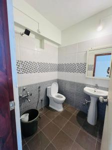 马迪凯里HOTEL CHRUCH SIDE的一间带卫生间、水槽和镜子的浴室