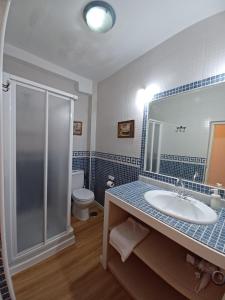 锡古恩萨VUT Casa de la Catedral Alta的一间带水槽、淋浴和卫生间的浴室