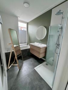 拉纳肯Stylish Home near Maastricht Alicias house的一间带水槽和镜子的浴室