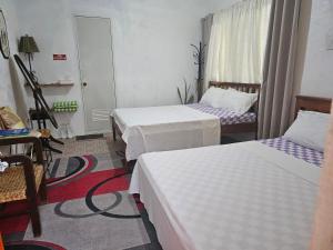 DaanbantayanD & N LODGE的酒店客房设有两张床、一张桌子和一张书桌。