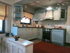 弗洛里纳Amadrias Villa Florina的厨房配有白色橱柜和炉灶烤箱。