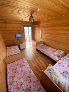 QabanbayДом Отдыха Айзада的小木屋内带四张床的客房
