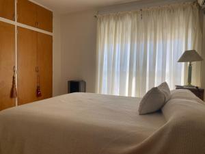 圣罗莎Cuyen 1 Pleno Centro的卧室配有一张大白色床和窗户