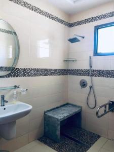 DjerbaLa villa H的一间带水槽和淋浴的浴室